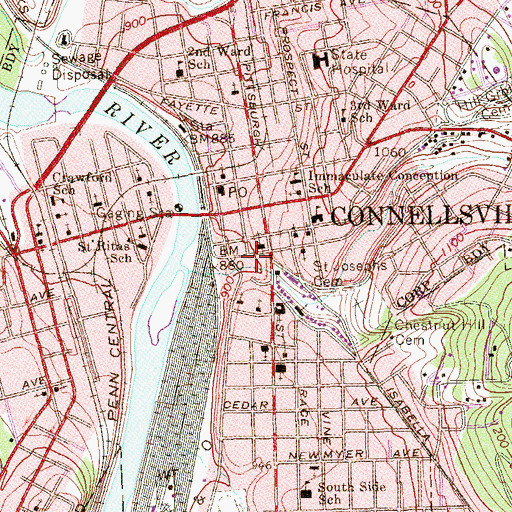 Topographic Map of City of Connellsville, PA
