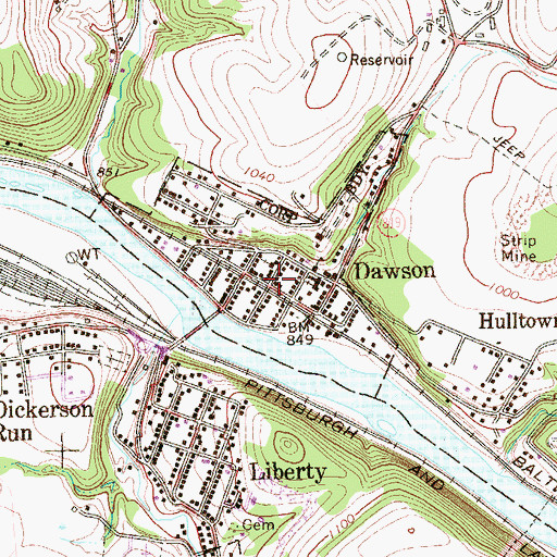 Topographic Map of Borough of Dawson, PA