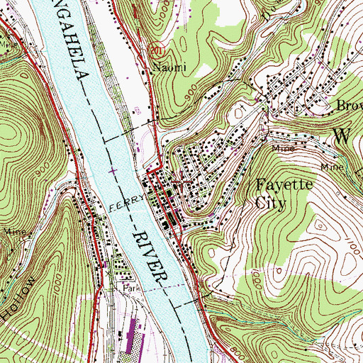 Topographic Map of Borough of Fayette City, PA