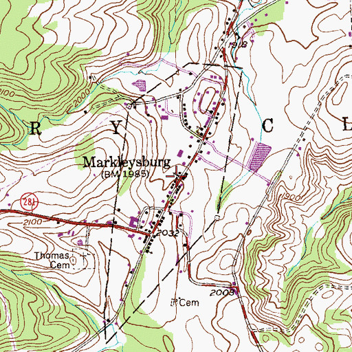 Topographic Map of Borough of Markleysburg, PA