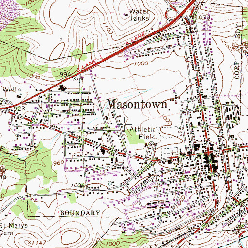 Topographic Map of Borough of Masontown, PA