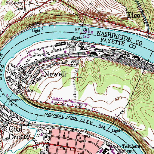 Topographic Map of Borough of Newell, PA