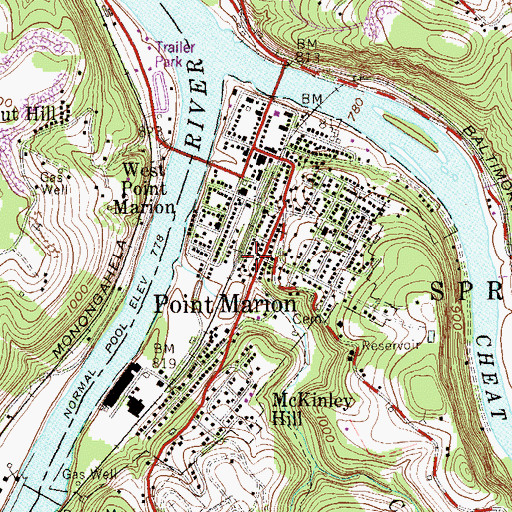 Topographic Map of Borough of Point Marion, PA