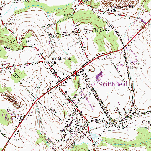 Topographic Map of Borough of Smithfield, PA