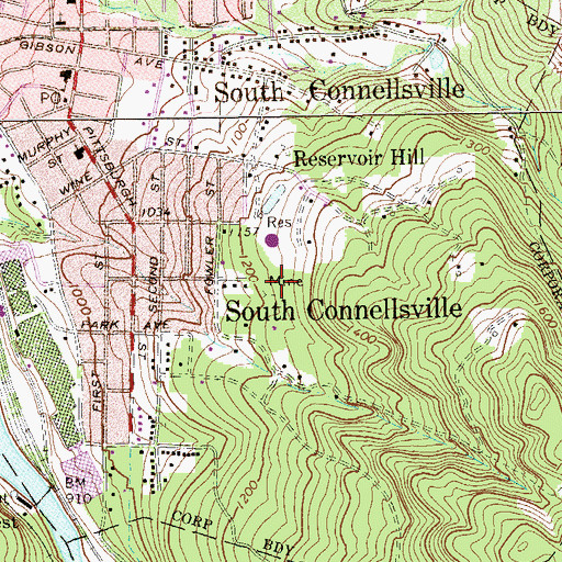 Topographic Map of Borough of South Connellsville, PA