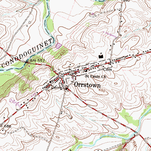 Topographic Map of Borough of Orrstown, PA