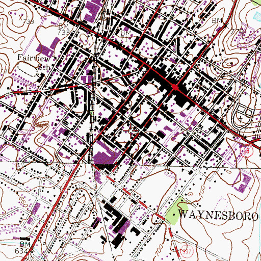 Topographic Map of Borough of Waynesboro, PA