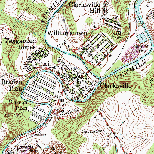 Topographic Map of Borough of Clarksville, PA