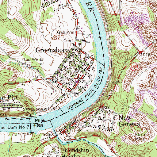 Topographic Map of Borough of Greensboro, PA