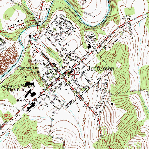 Topographic Map of Borough of Jefferson, PA