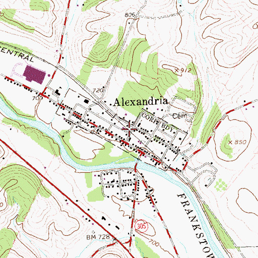 Topographic Map of Borough of Alexandria, PA