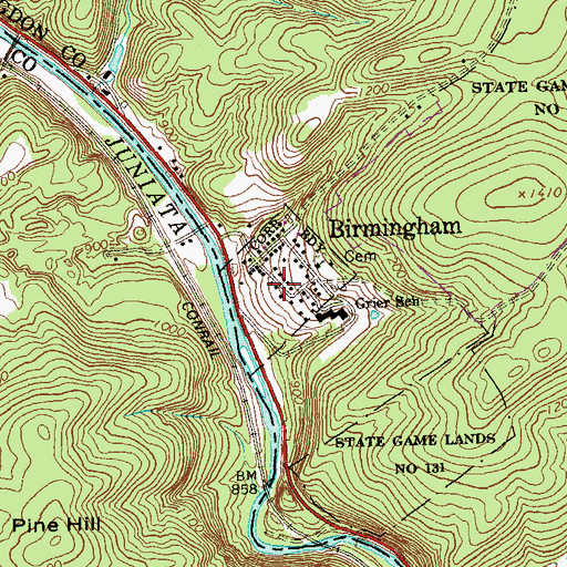 Topographic Map of Borough of Birmingham, PA
