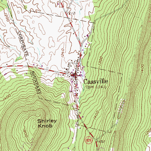 Topographic Map of Borough of Cassville, PA