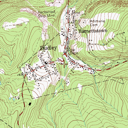 Topographic Map of Borough of Dudley, PA