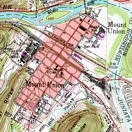 Topographic Map of Borough of Mount Union, PA