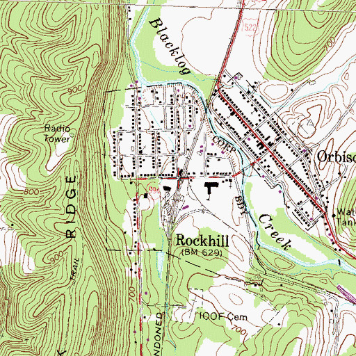 Topographic Map of Borough of Rockhill, PA