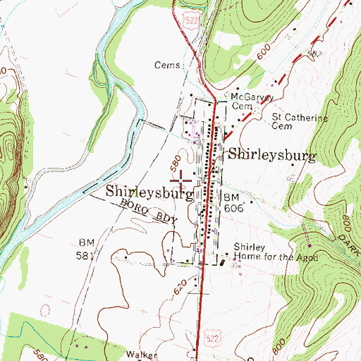 Topographic Map of Borough of Shirleysburg, PA