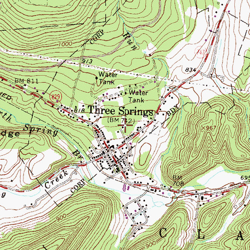 Topographic Map of Borough of Three Springs, PA
