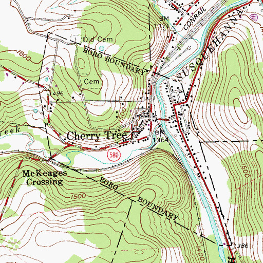 Topographic Map of Borough of Cherry Tree, PA
