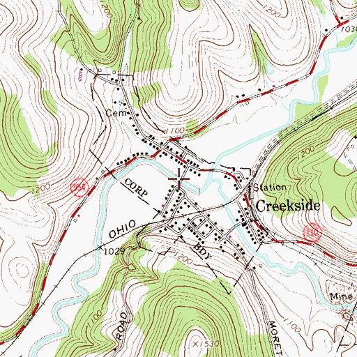 Topographic Map of Borough of Creekside, PA
