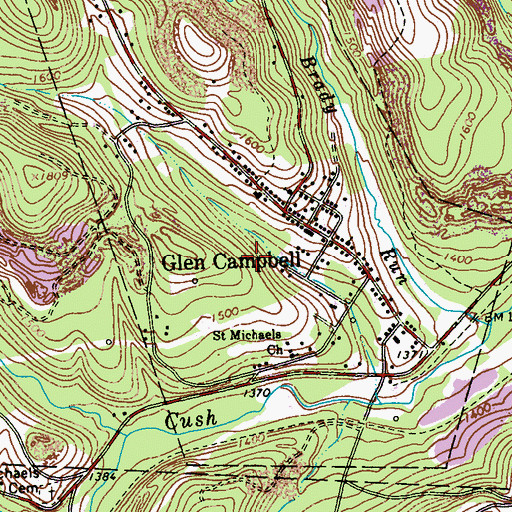 Topographic Map of Borough of Glen Campbell, PA