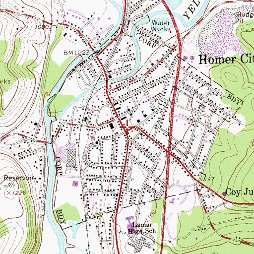 Topographic Map of Borough of Homer City, PA