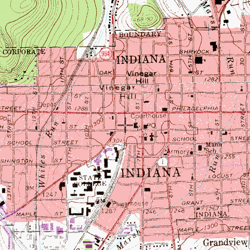 Topographic Map of Borough of Indiana, PA