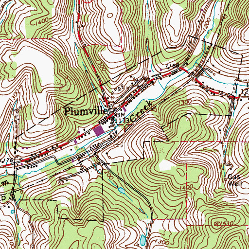 Topographic Map of Borough of Plumville, PA