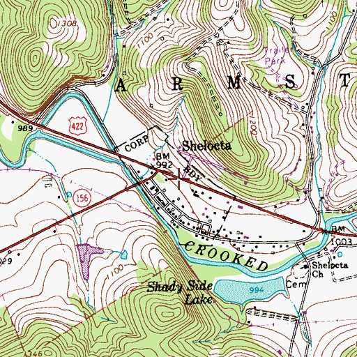Topographic Map of Borough of Shelocta, PA