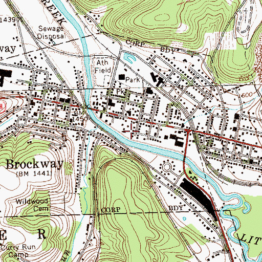Topographic Map of Borough of Brockway, PA