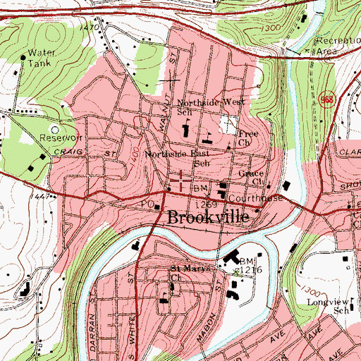 Topographic Map of Borough of Brookville, PA