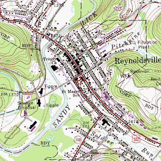 Topographic Map of Borough of Reynoldsville, PA