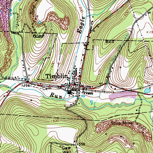 Topographic Map of Borough of Timblin, PA