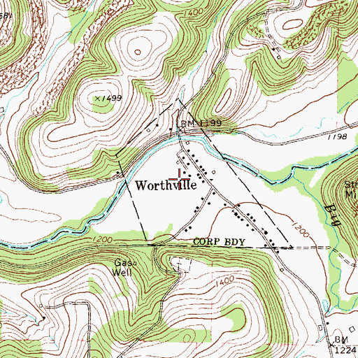 Topographic Map of Borough of Worthville, PA