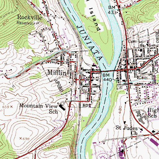 Topographic Map of Borough of Mifflin, PA