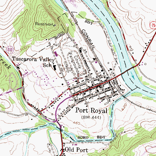 Topographic Map of Borough of Port Royal, PA