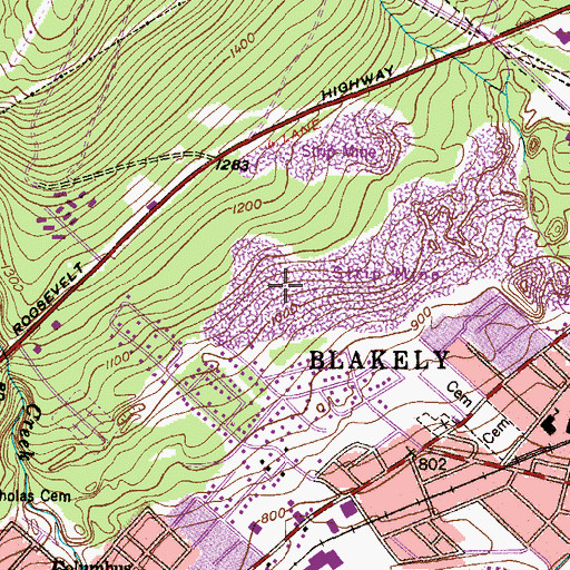 Topographic Map of Borough of Blakely, PA