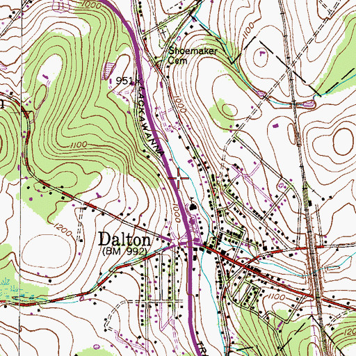 Topographic Map of Borough of Dalton, PA