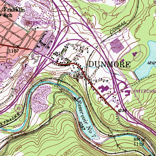 Topographic Map of Borough of Dunmore, PA