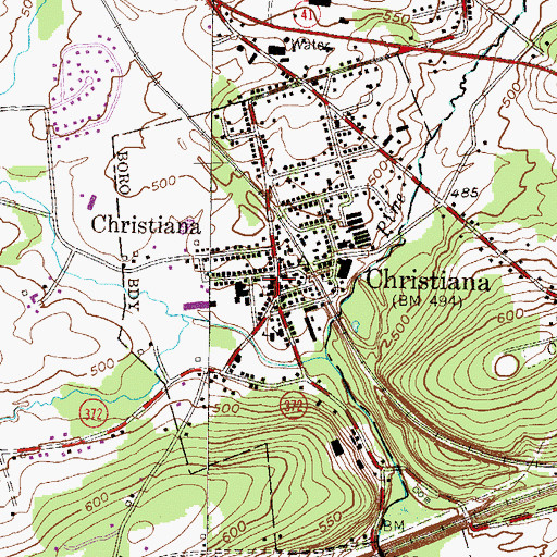 Topographic Map of Borough of Christiana, PA