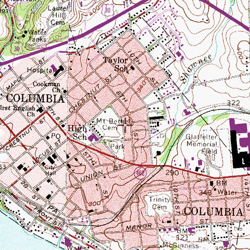 Topographic Map of Borough of Columbia, PA