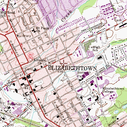 Topographic Map of Borough of Elizabethtown, PA