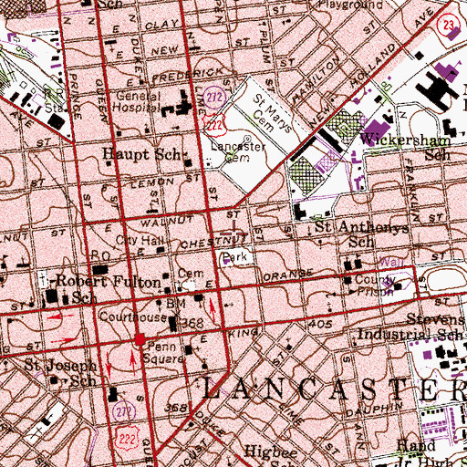 Topographic Map of City of Lancaster, PA