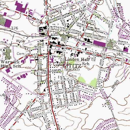 Topographic Map of Borough of Lititz, PA