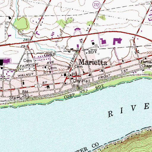 Topographic Map of Borough of Marietta, PA