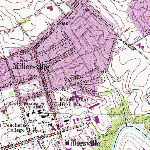 Topographic Map of Borough of Millersville, PA