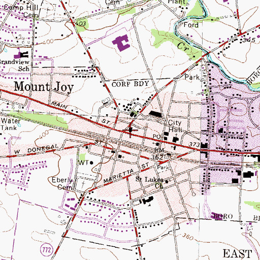 Topographic Map of Borough of Mount Joy, PA