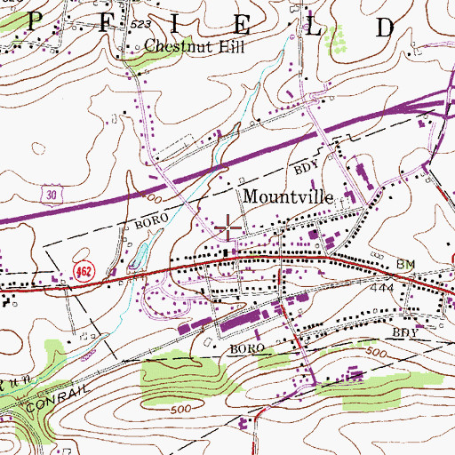 Topographic Map of Borough of Mountville, PA
