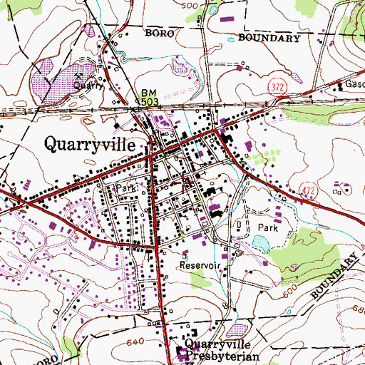 Topographic Map of Borough of Quarryville, PA