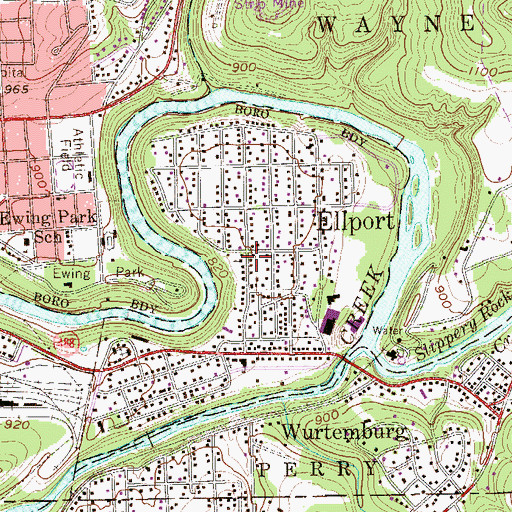 Topographic Map of Borough of Ellport, PA
